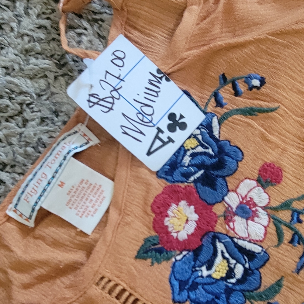 Embroidered Off-Shoulder Rust Top - Picture 2 of 4